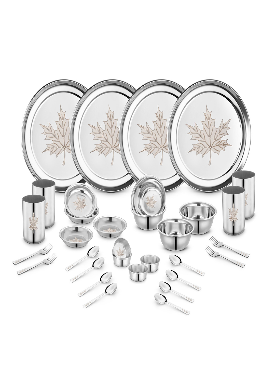 Classic Maple Essentials Silver Leaf Stainless Steel Dishwasher Safe 32 Piece Dinner Set