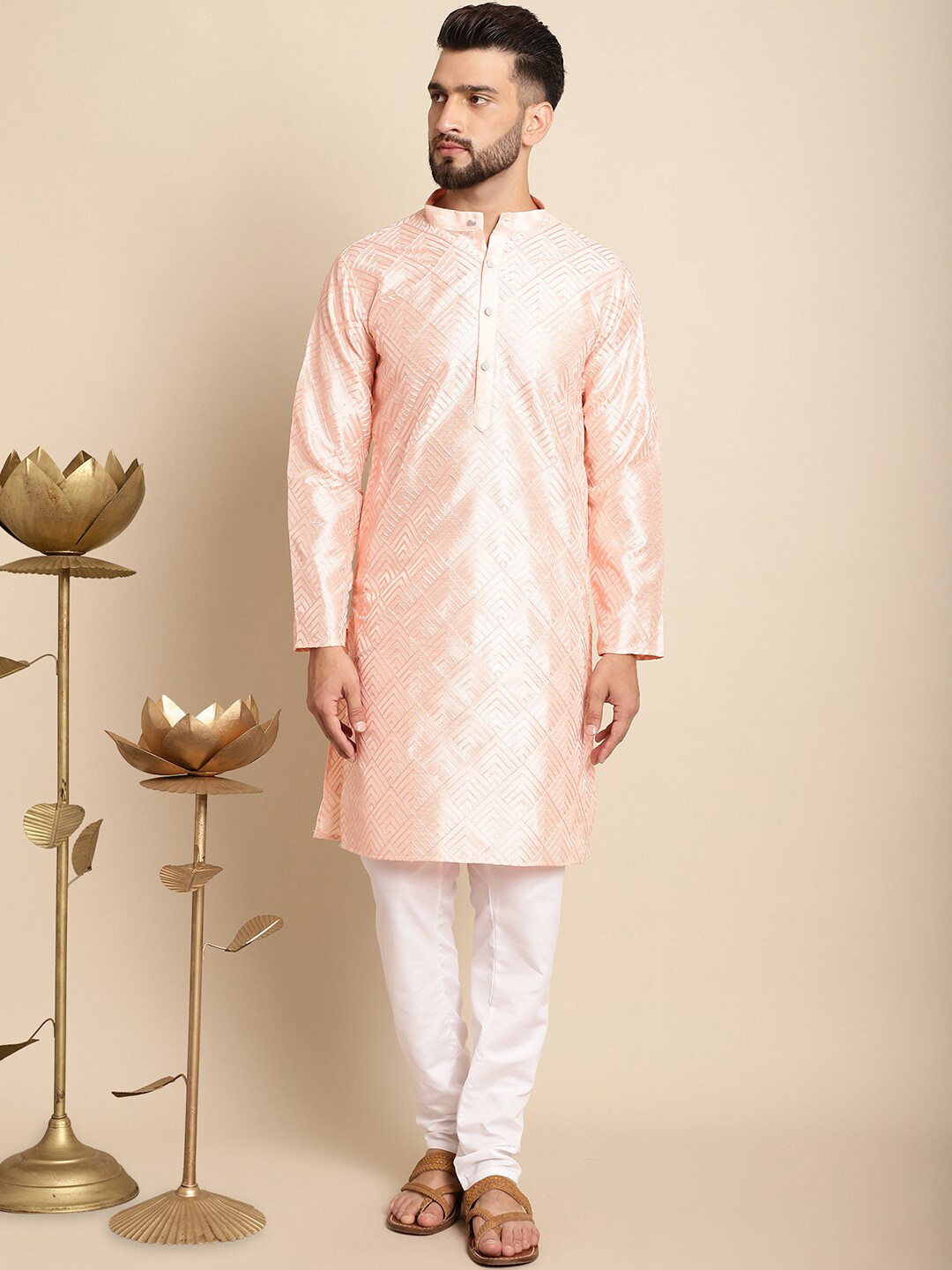 Anouk Pink Embroidered Thread Work Regular Kurta with Churidar