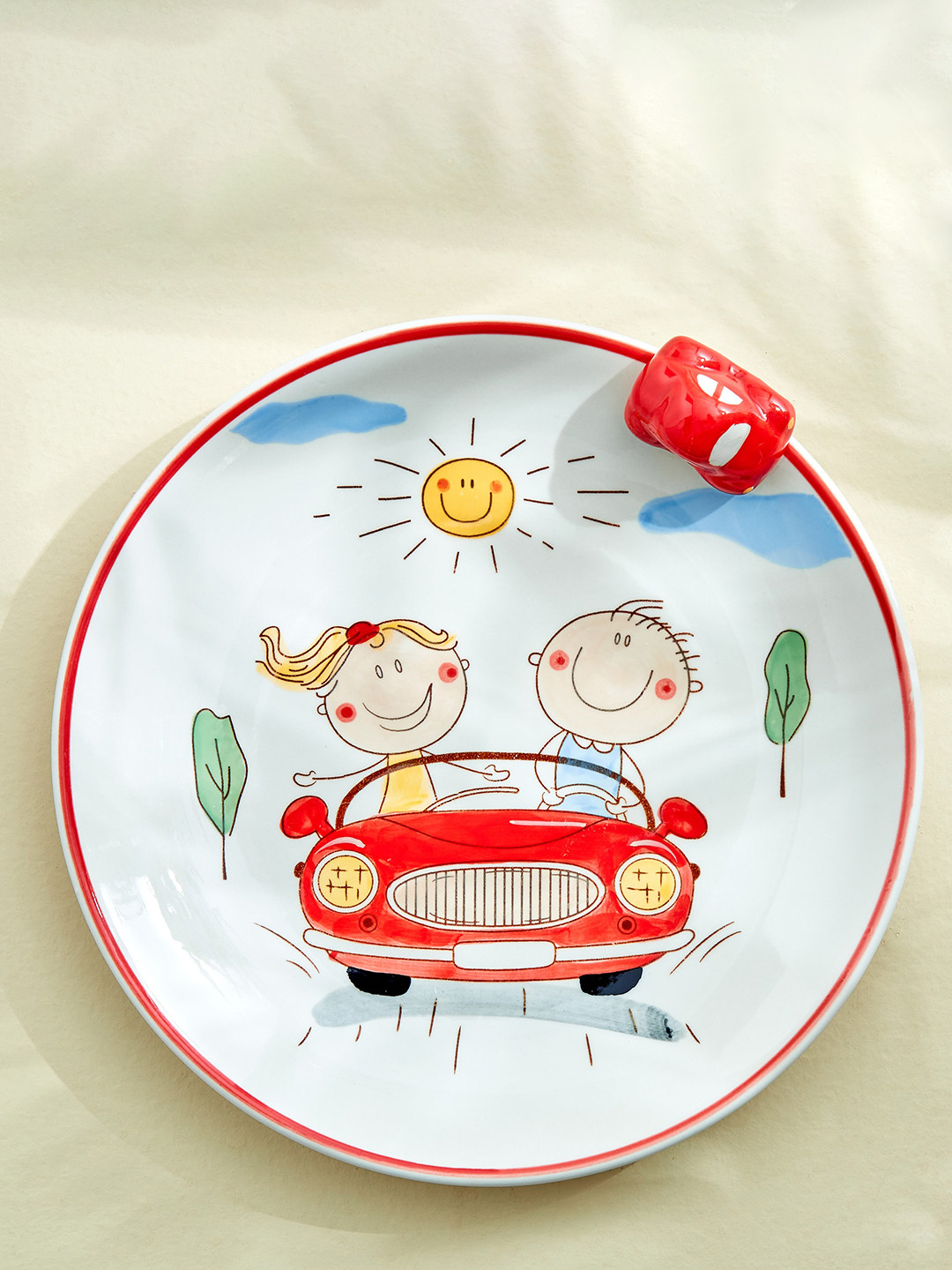 Home Centre Bliss Kids White & Red Printed Stoneware Appetizer Plate