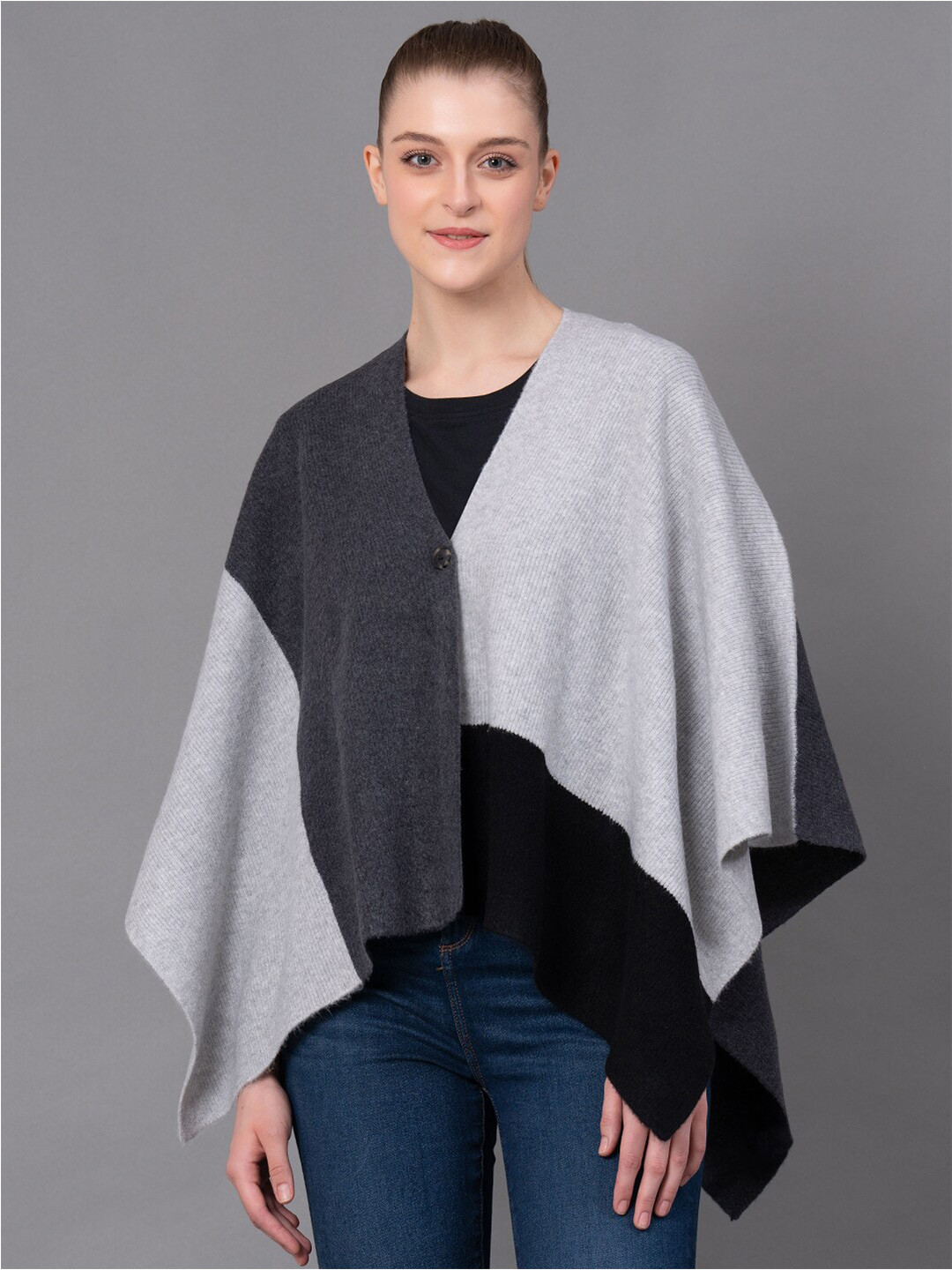 Red Tape Women Acrylic Self Design Poncho