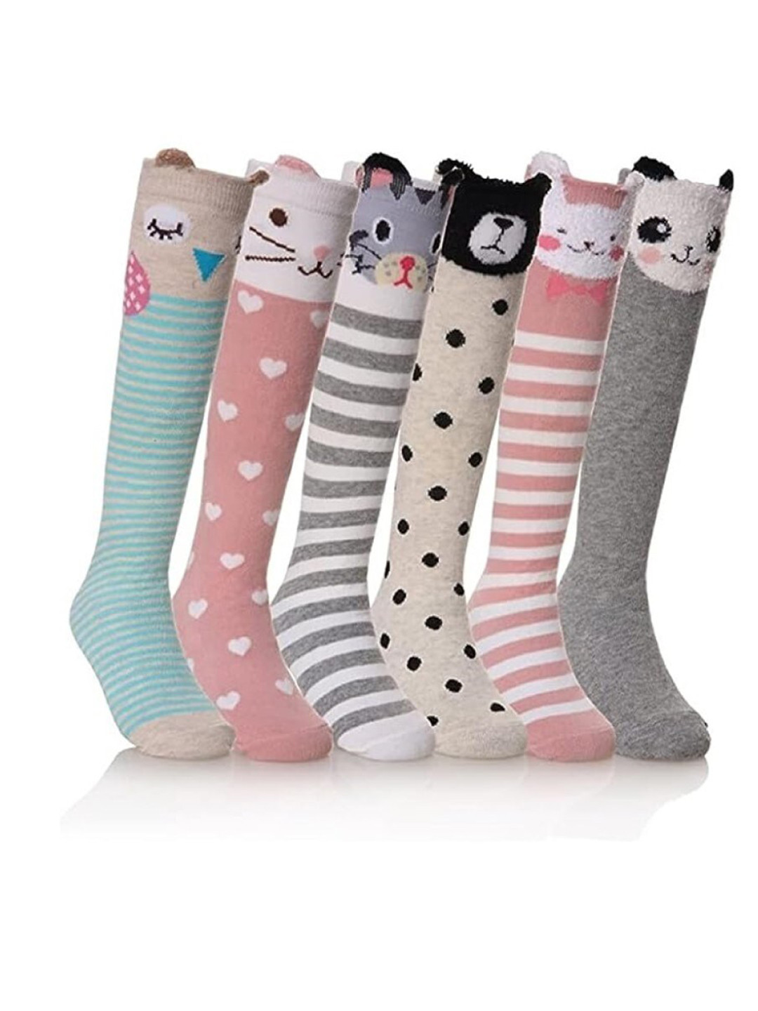 EL REGALO Girls Pack Of 6 Cat Design Cotton Socks