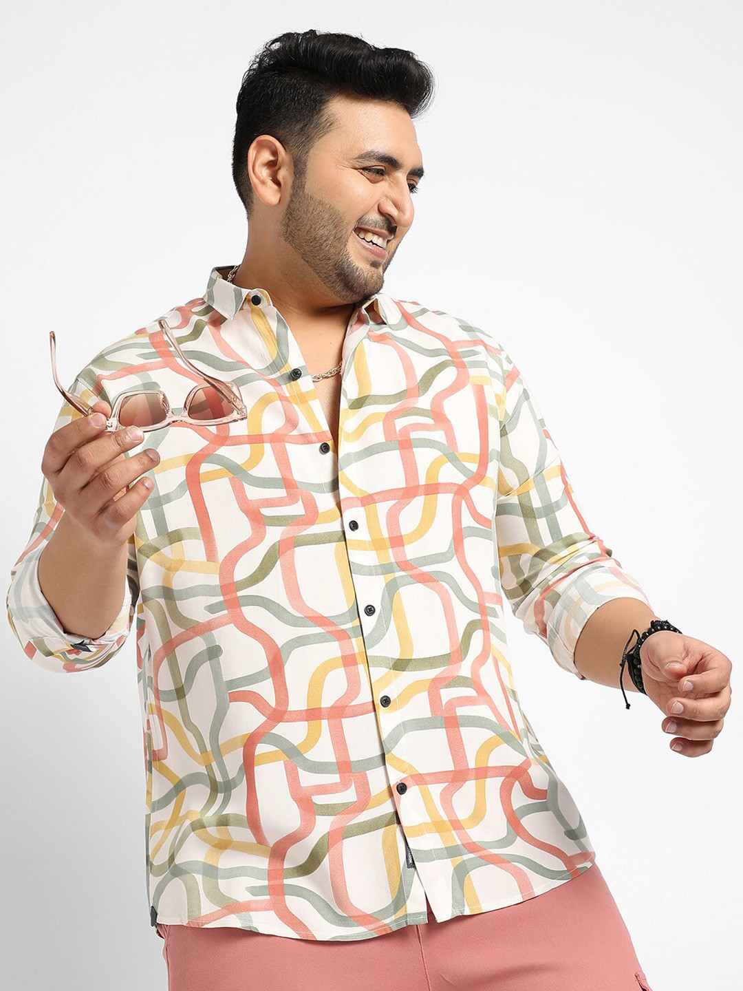 Instafab Plus Classic Abstract Printed Cotton Casual Shirt