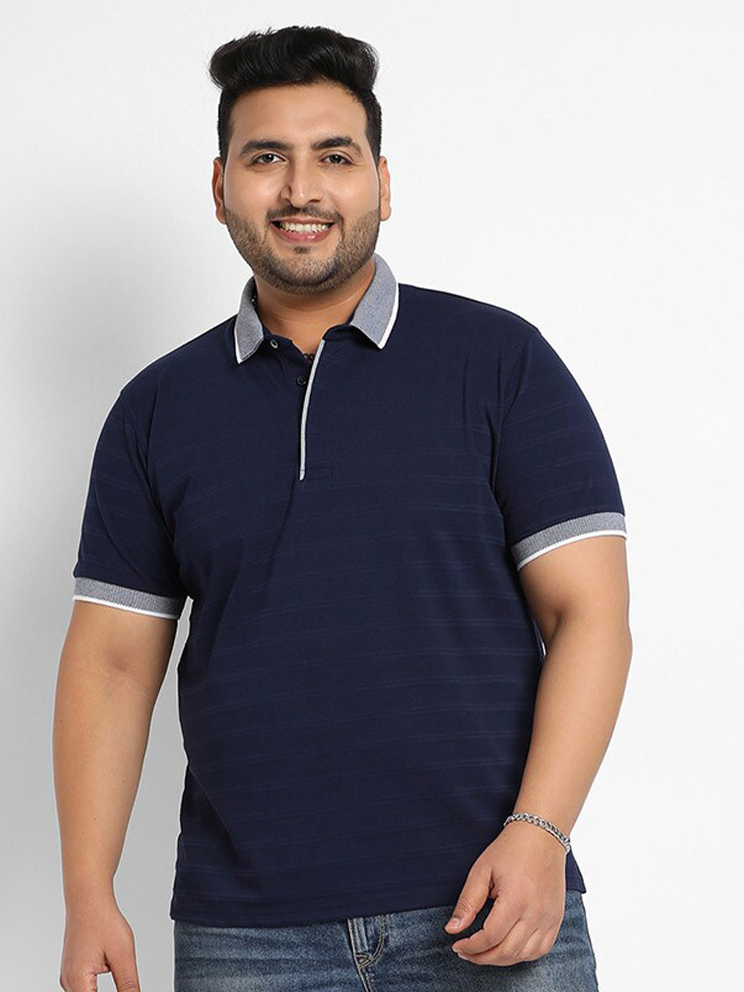 Instafab Plus Self Designed Polo Collar Cotton T-shirt