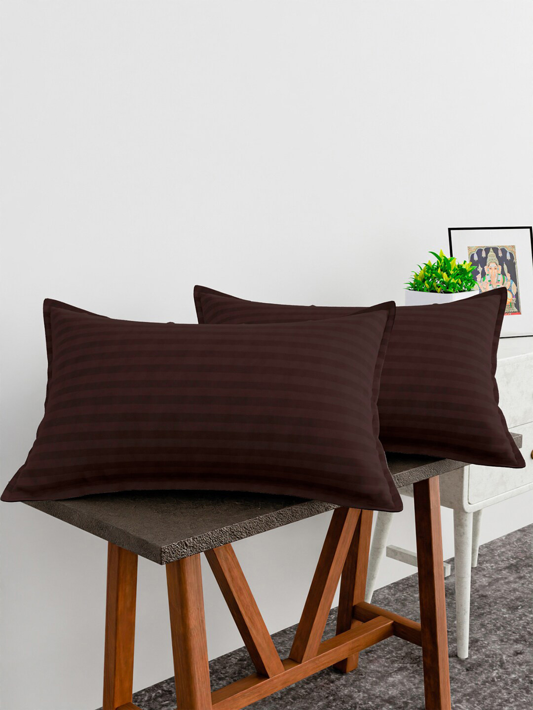 Kuber Industries 4 Pieces Brown Striped Cotton Pillow Covers
