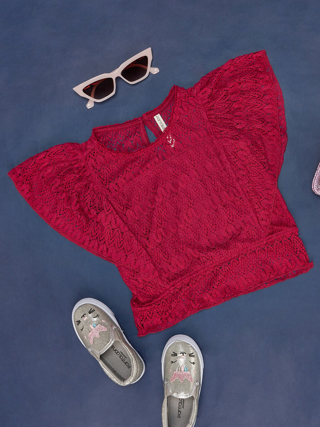 Pantaloons Junior Girls Self Designed Flutter Sleeves Cotton Top