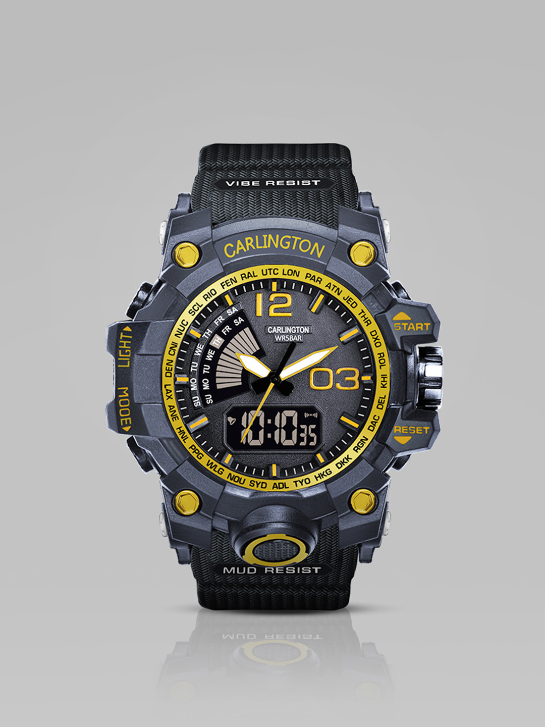 CARLINGTON Men Synthetic Straps Analogue and Digital Watch-CT 3366 Golden