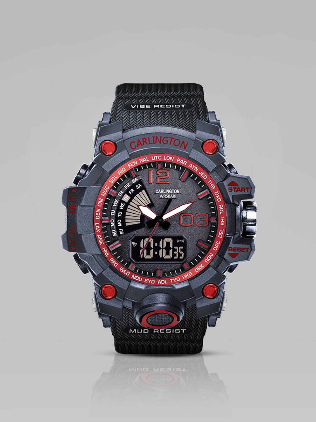 CARLINGTON Men Printed Dial Straps Analogue and Digital Watch CT 3366 Red