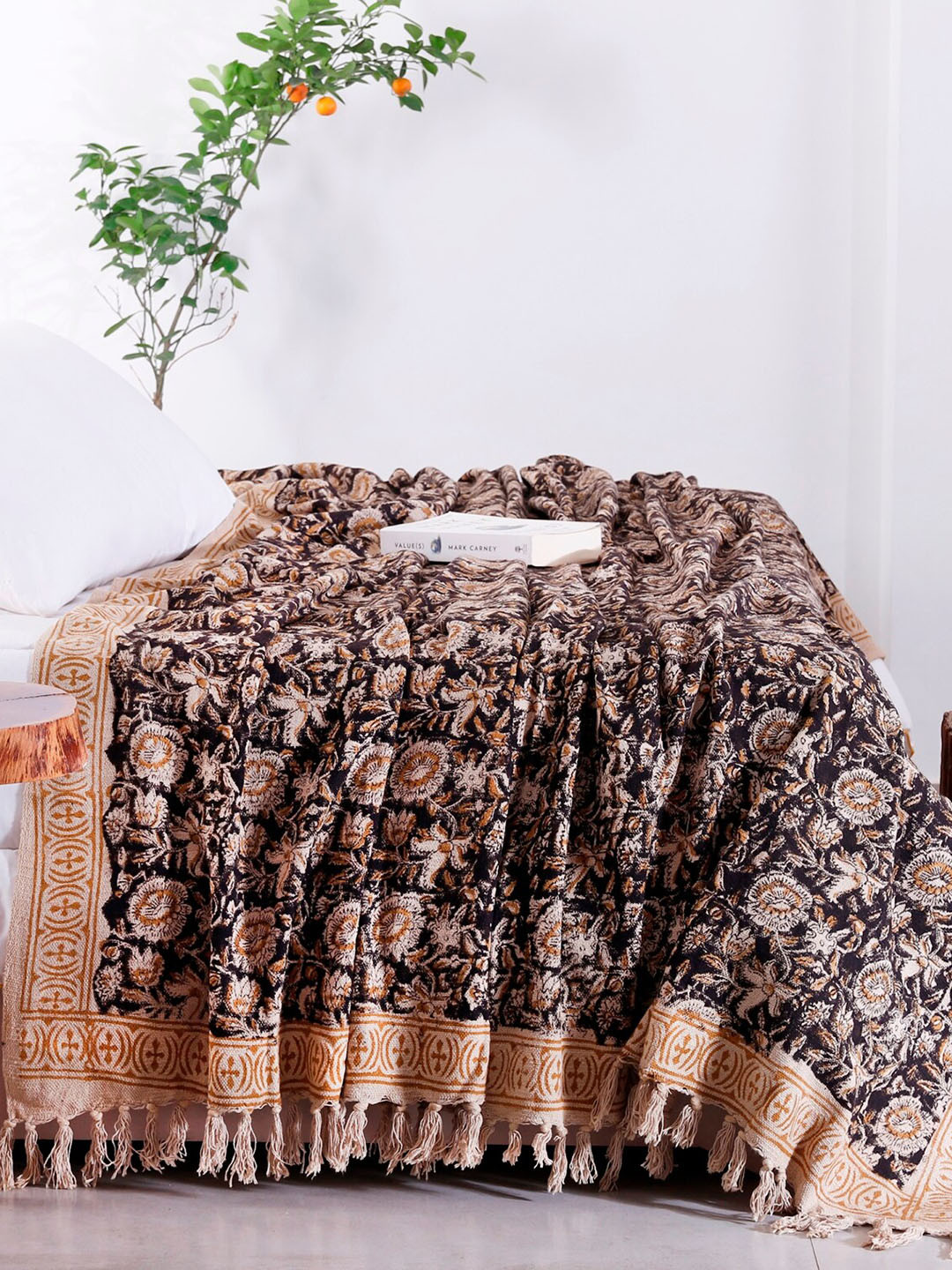 HANDICRAFT PALACE Coffee Brown & Beige Printed Pure Cotton Throws