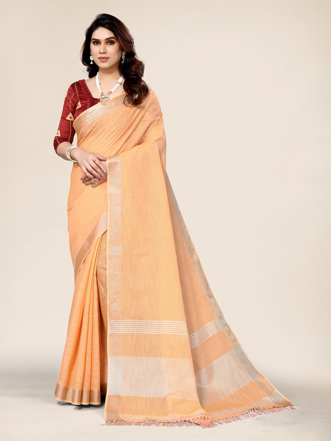 ALAGINI Zari Pure Linen Chanderi Saree