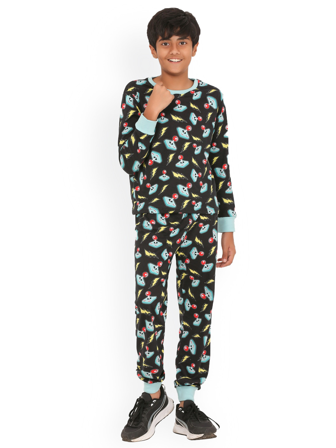 Ninos Dreams Boys Lower Videogame Printed  Pure Cotton T-Shirt With Pyjama Clothing Set