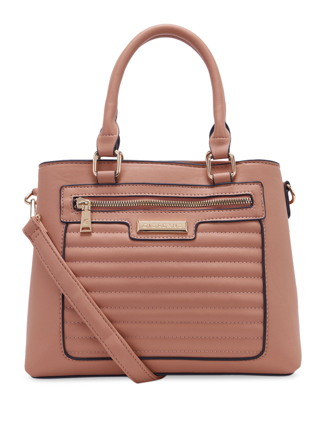 GIORDANO Striped Self Design Structured Quilted Satchel Bag