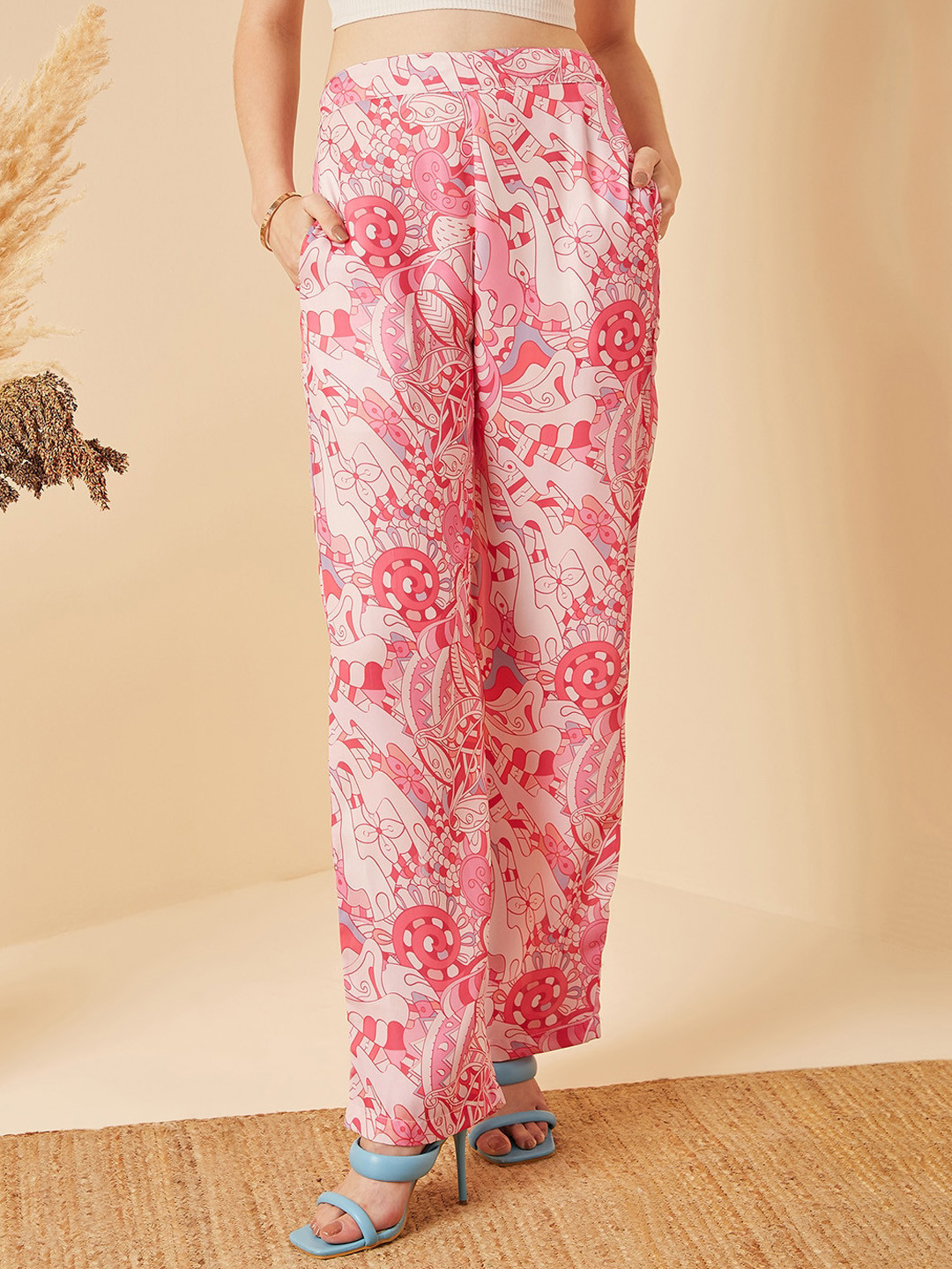 Marie Claire Women Abstract Printed High-Rise Easy Wash Trousers