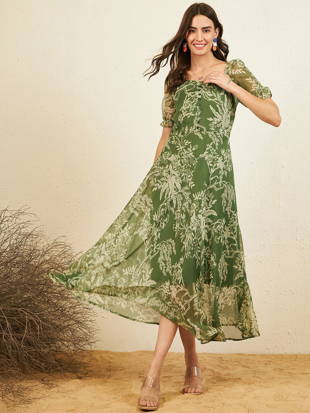 RARE Floral Print Chiffon Maxi Midi Dress