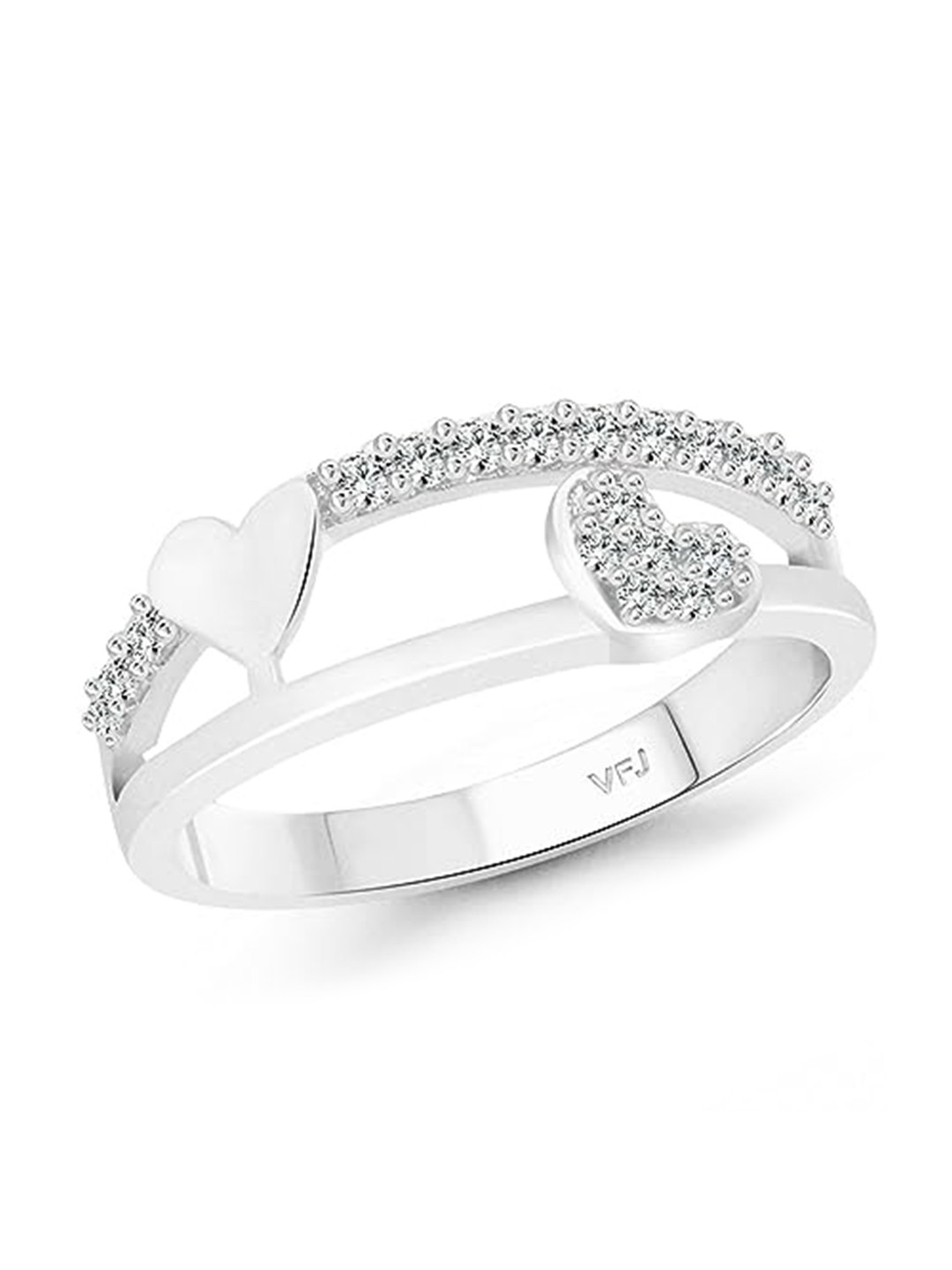 Vighnaharta Rhodium-Plated CZ-Studded Heart Shape Finger Ring