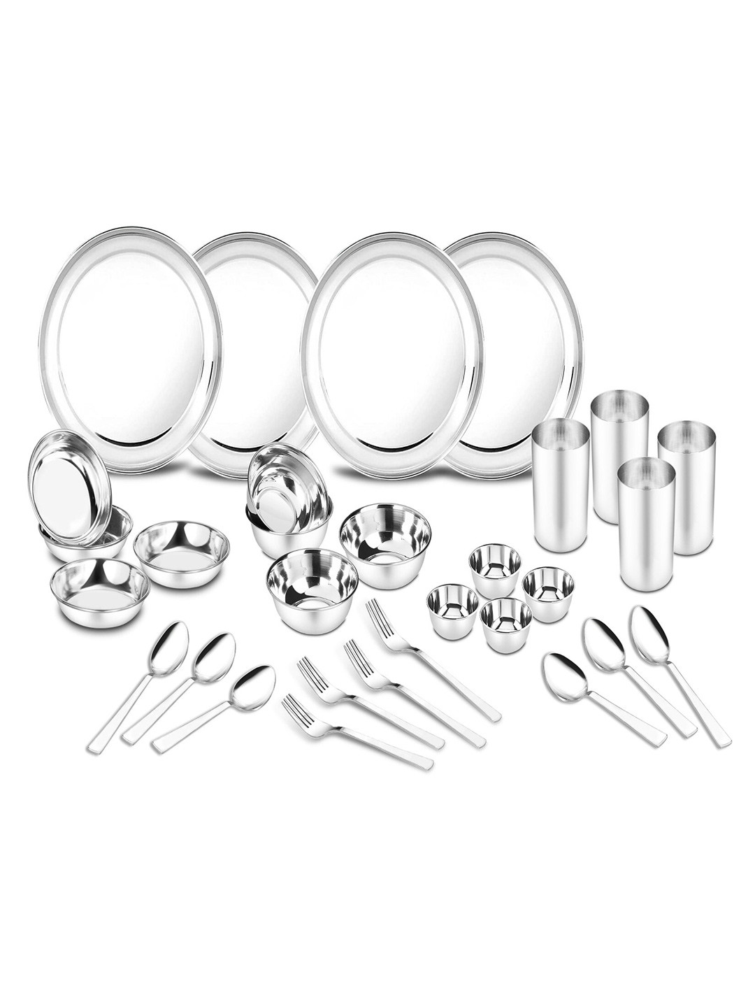 Classic Essentials Silver Solid Stainless Steel Dishwasher Safe 32 Piece Dinner Set