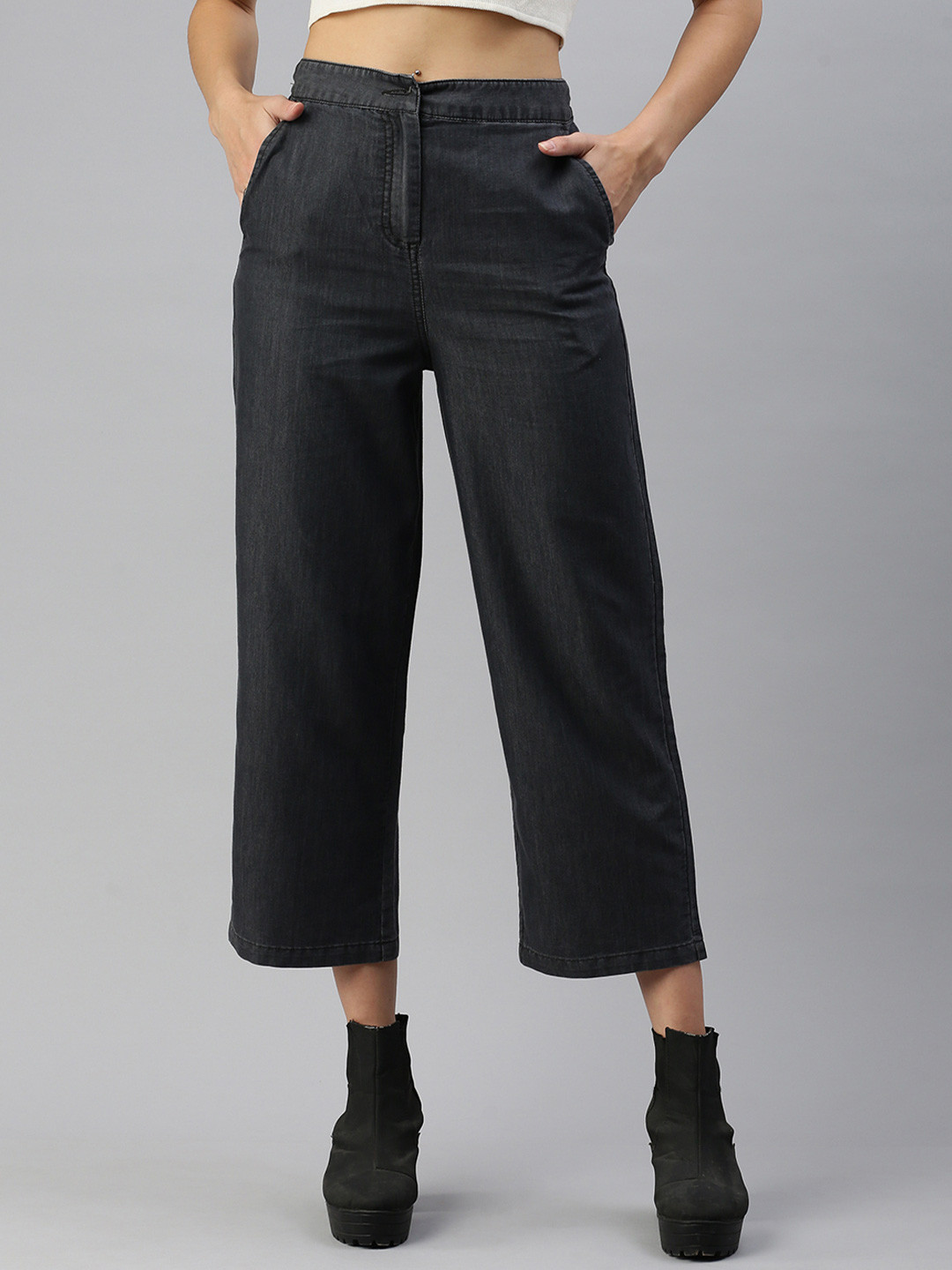 De Moza Women Straight Fir Mid-Rise Cotton Regular Trouser