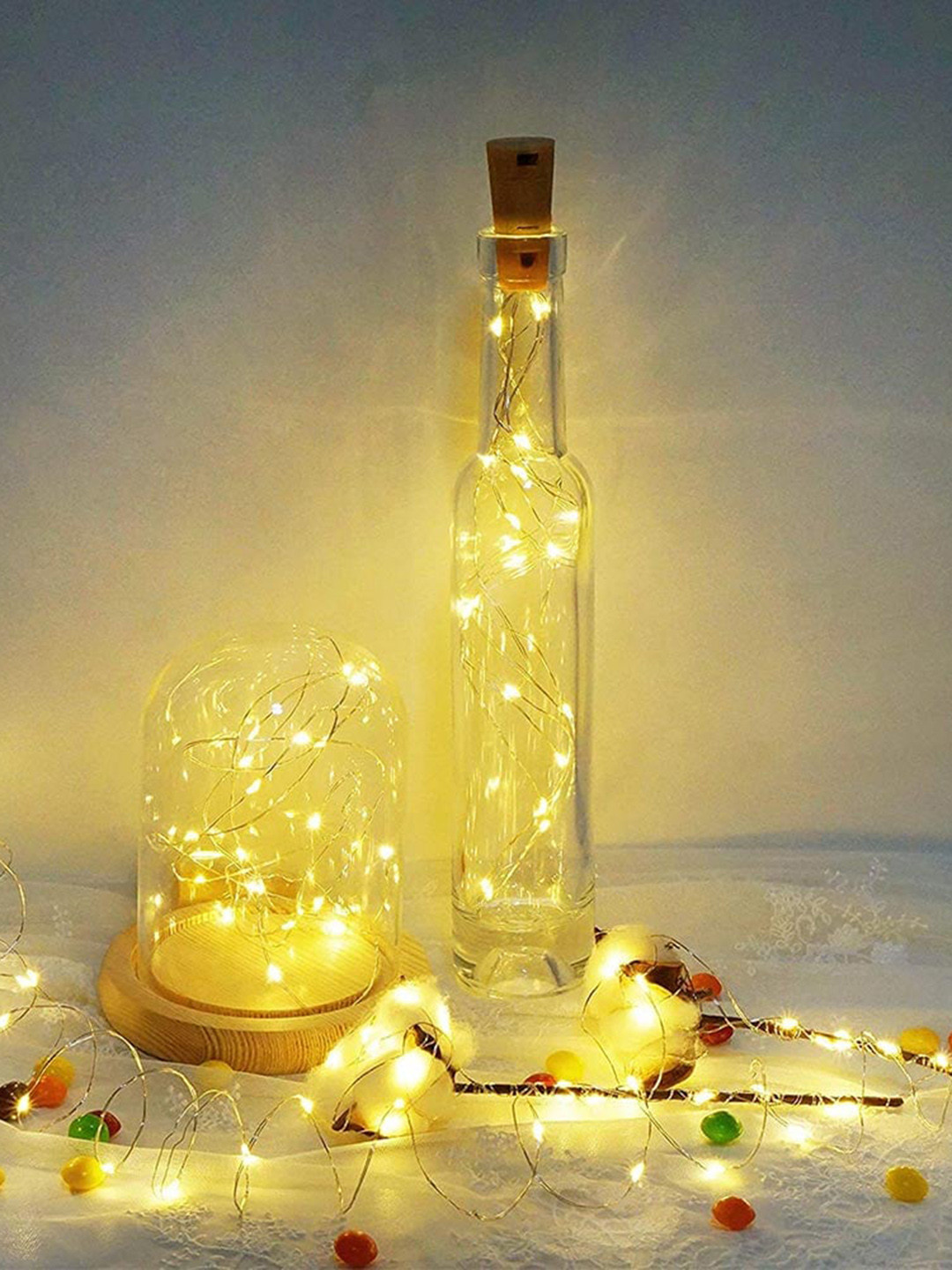 Homesake Yellow 8 Pieces Wine Bottle Light with Cork String Lights