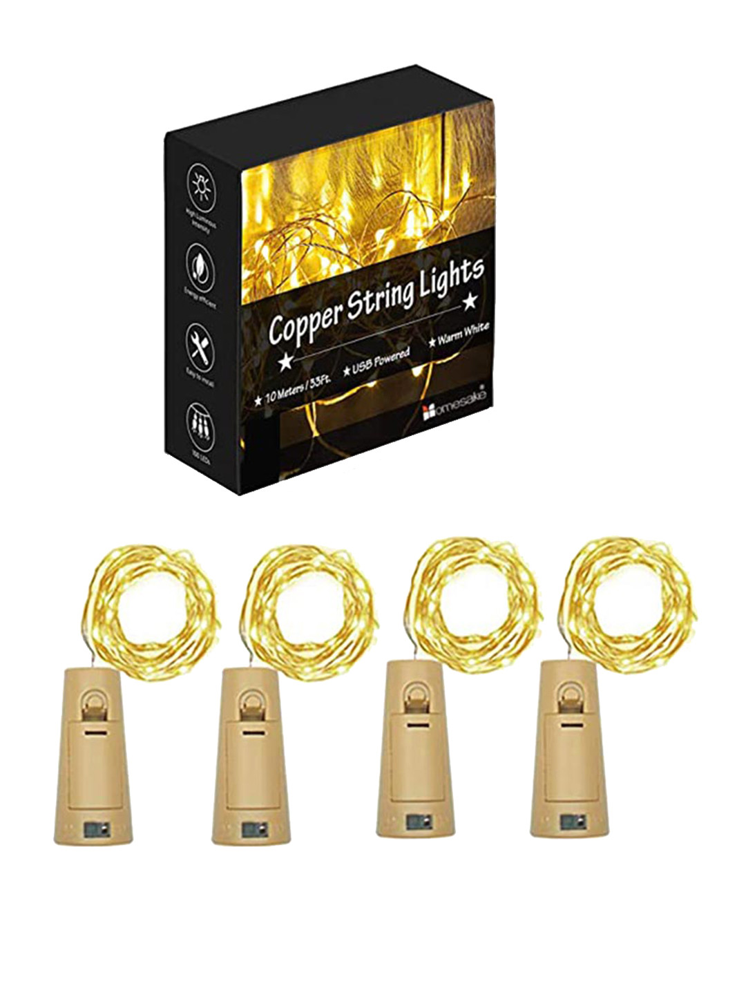 Homesake 2m Warm Yellow Waterproof More than 360 LEDs Rice Shape 4 Piece String Lights