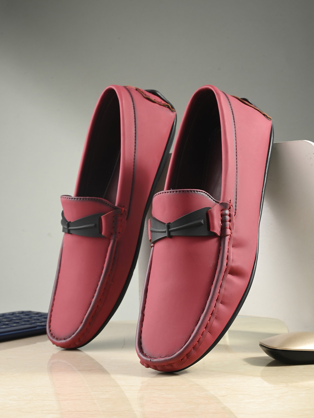 Mast & Harbour Men Burgundy & Brown Moisture Wicking Penny Driving Shoes