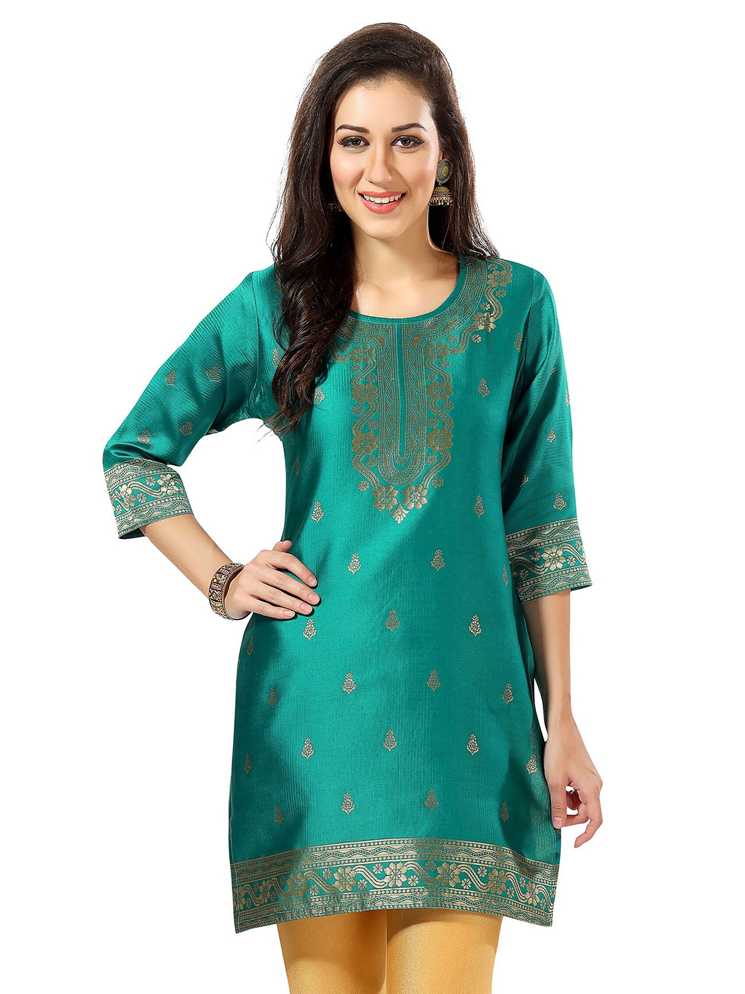 keshubaba Ethnic Motifs Printed Banarasi Jacquard Kurti