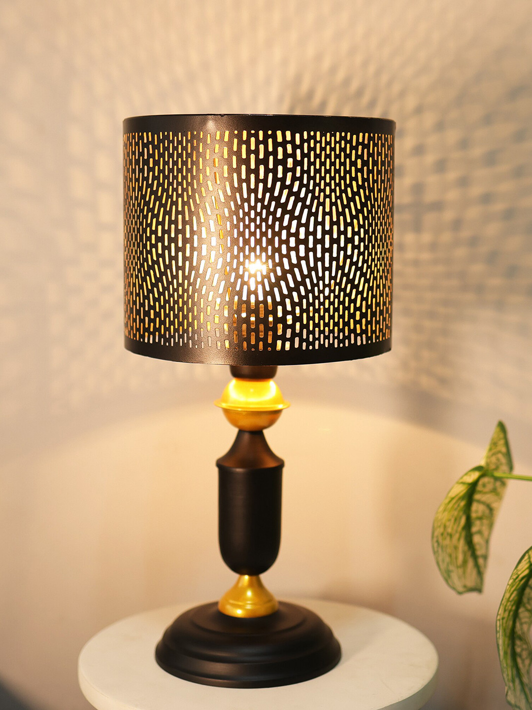 Homesake Murphy Black Textured Metal Table Lamp With Moroccan Shade & LED Bulb