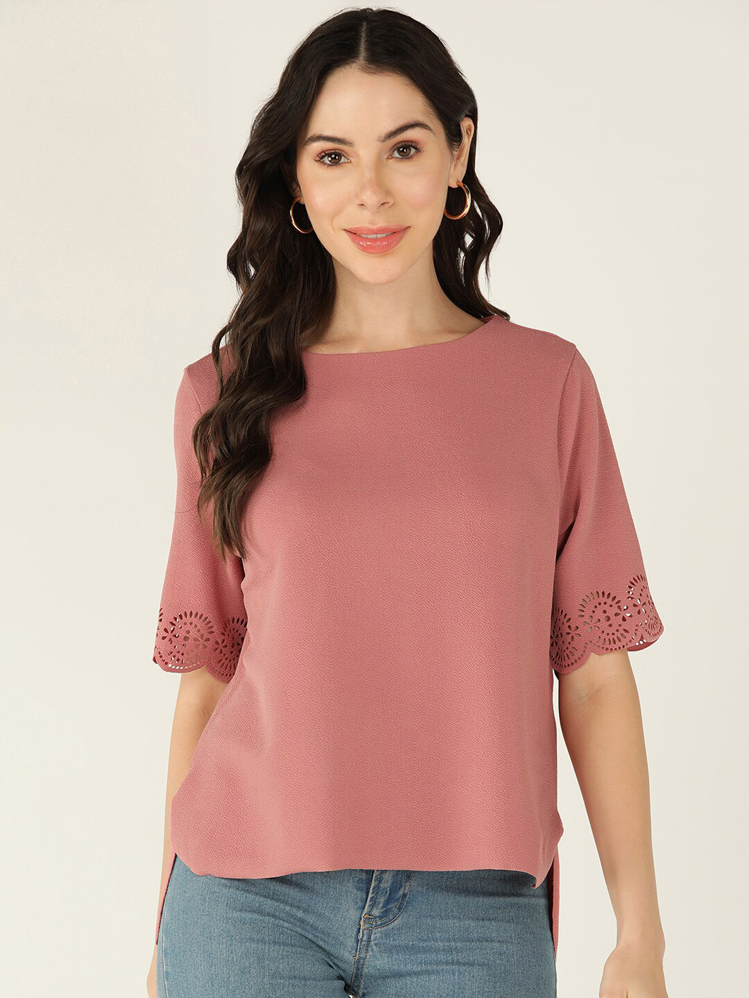 Mast & Harbour Pink Round Neck High Low Top