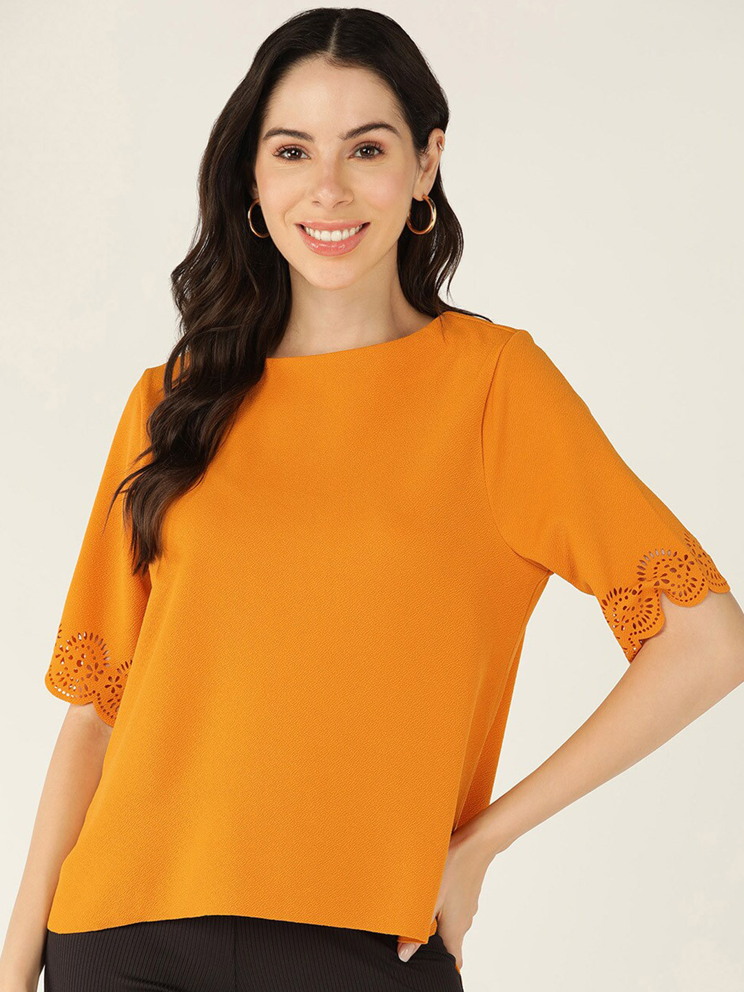 Mast & Harbour Yellow Round Neck High Low Top