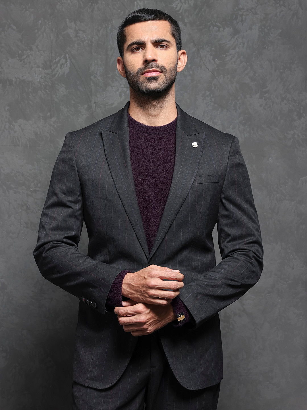 RARE RABBIT Striped Tailored Fit Notched Lapel Two Piece Suit