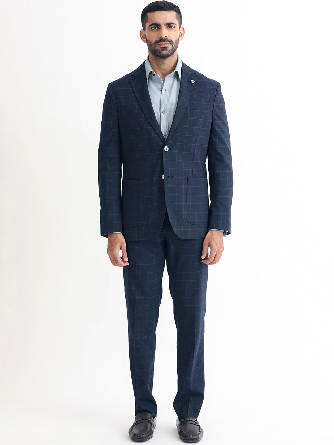 RARE RABBIT Men Checked Single Breasted Tailored Fit Two Piece Suit