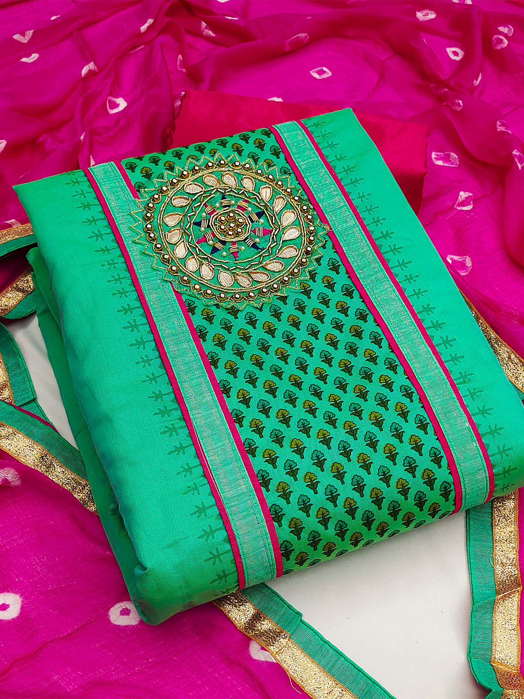 SHADOW & SAINING Floral Print Zardozi Unstitched Dress Material