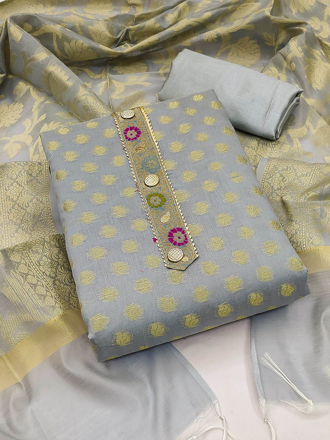 SHADOW & SAINING Woven Design Zari Detail Unstitched Dress Material