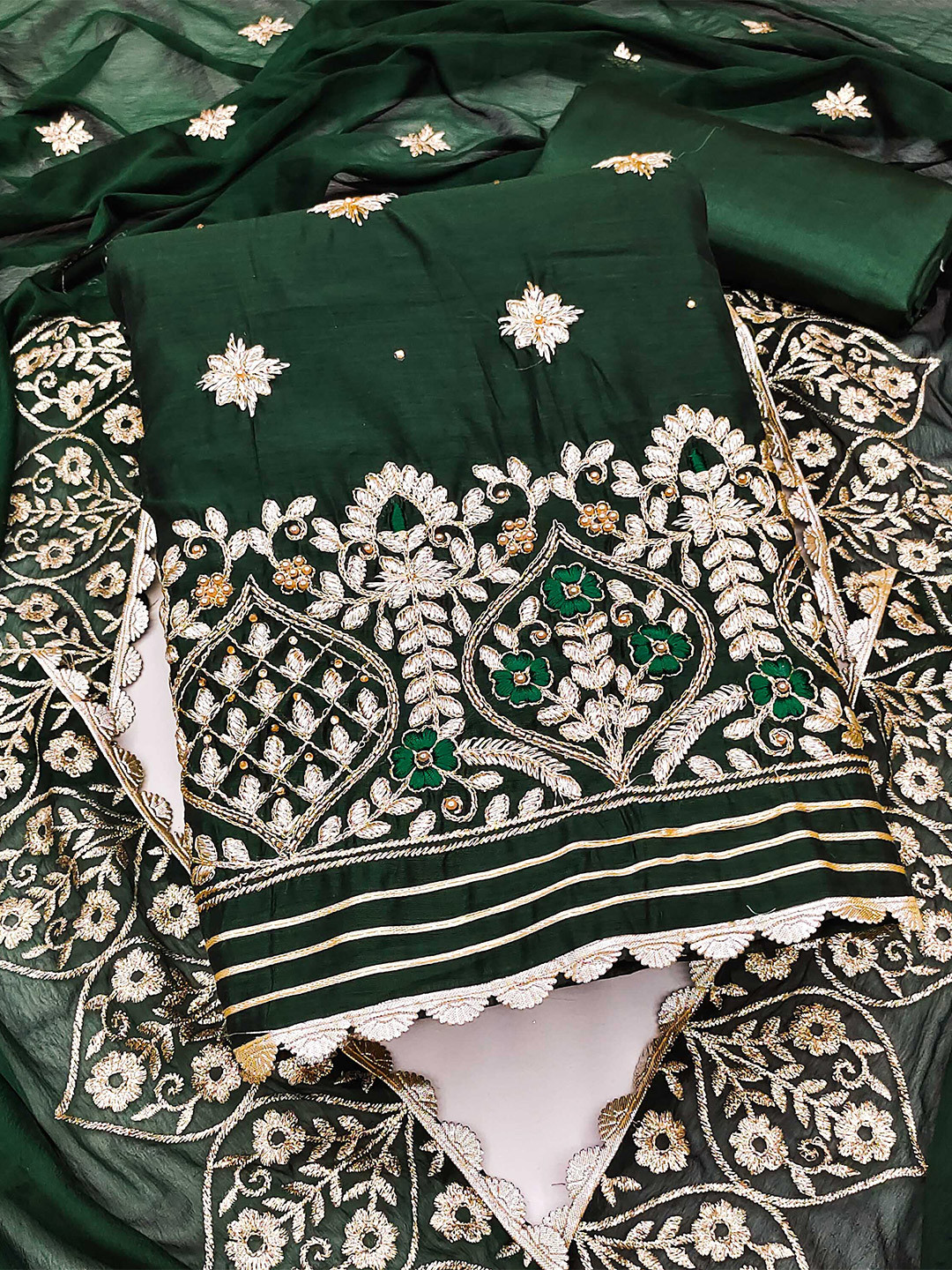 SHADOW & SAINING Floral Beads & Stones Embroidered Unstitched Dress Material
