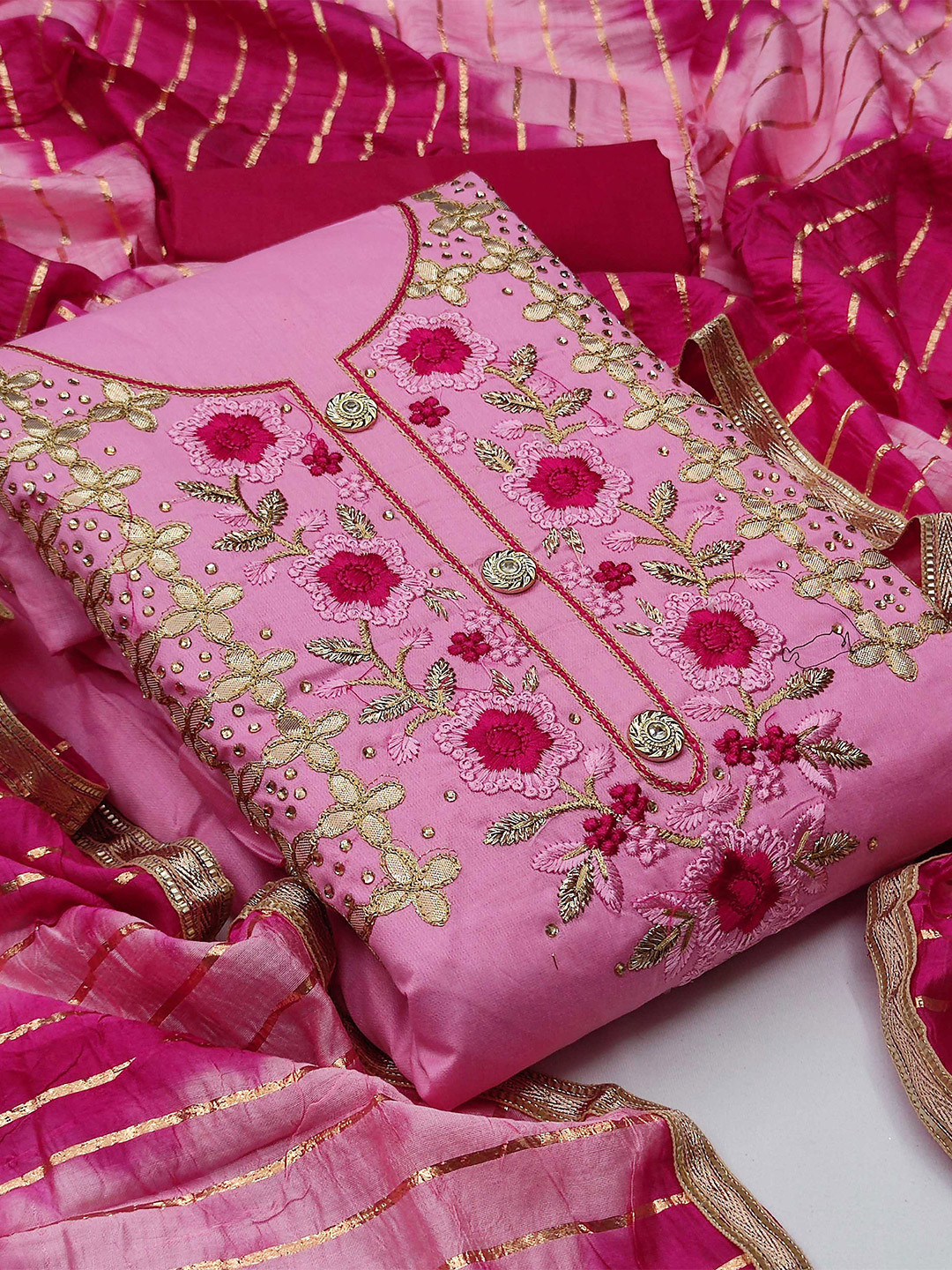 SHADOW & SAINING Floral Embroidered Bead Work Unstitched Dress Material