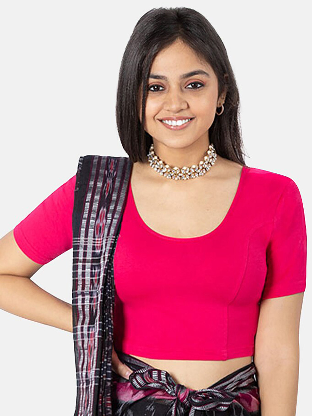 NAIDU HALL Round Neck Knitted Cotton Saree Blouse