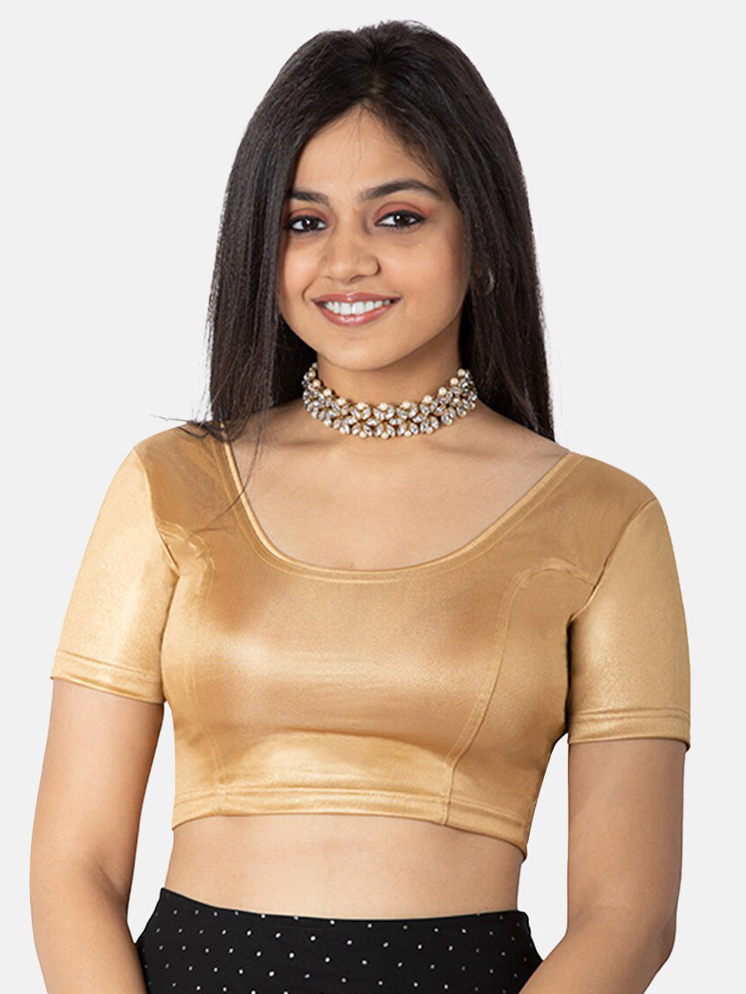 NAIDU HALL Round Neck Knitted Cotton Saree Blouse