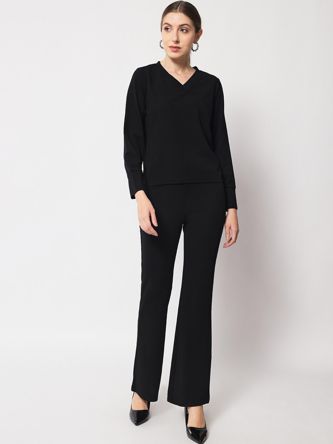 Chemistry V-Neck Log Sleeve Top With Flared Trousers Co-Ords