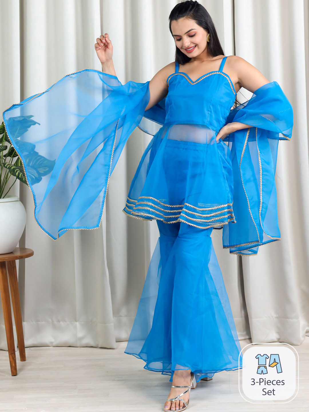 Vidraa Western Store Shoulder Straps Gotta Patti Kurti With Sharara & Dupatta