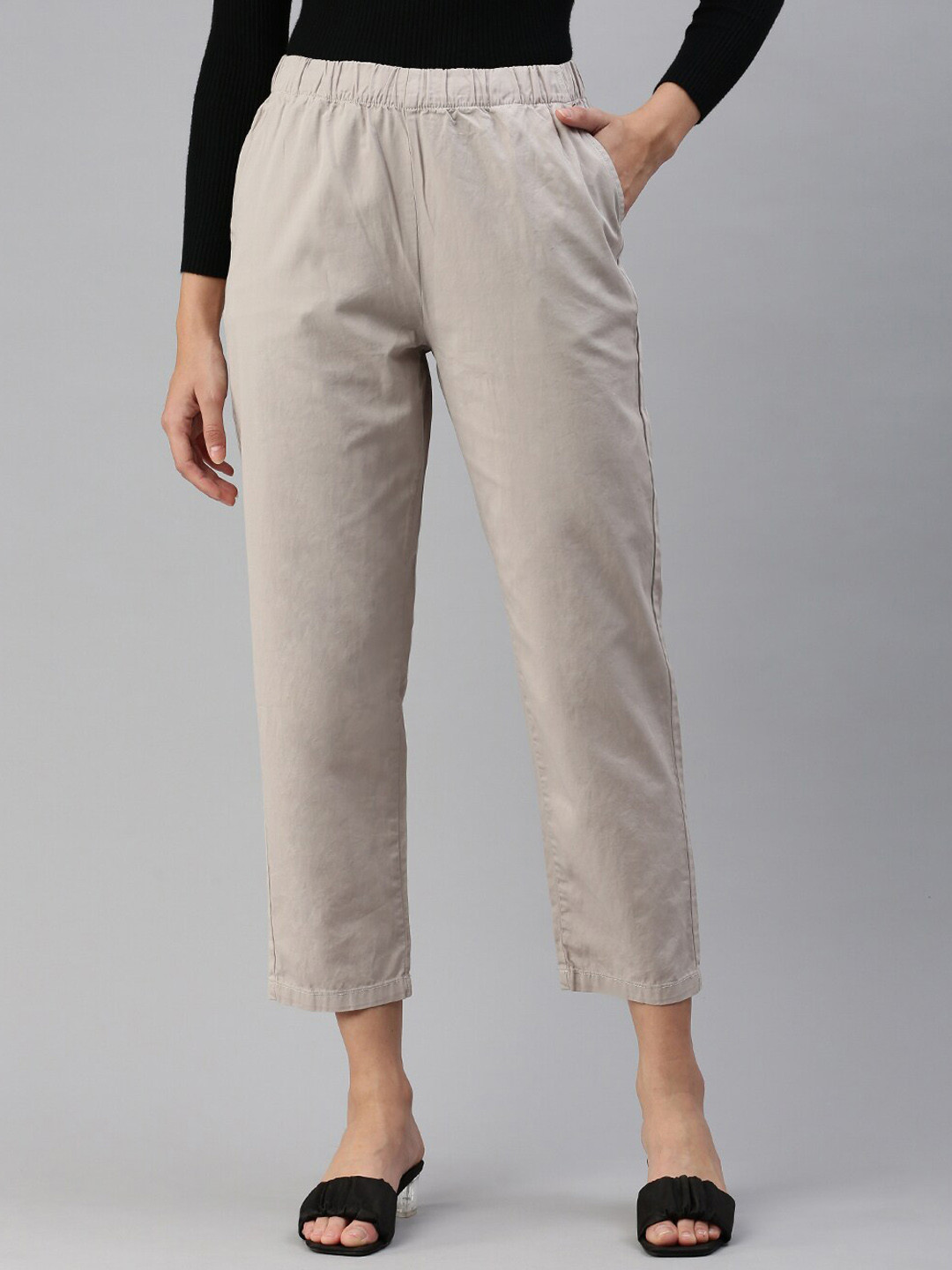 De Moza Women Relaxed Cotton High-Rise Trousers