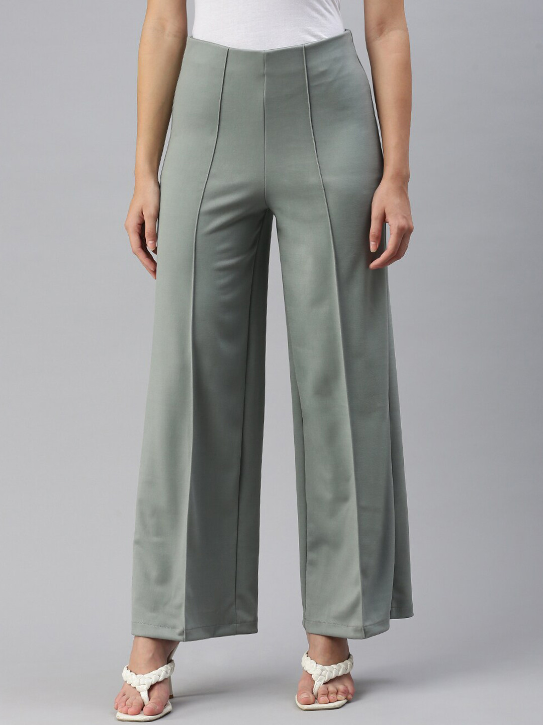 De Moza Women Relaxed Loose Fit High-Rise Parallel Trousers