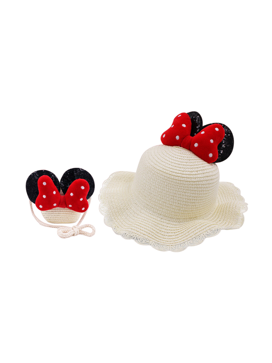 JENNA Girls Mini Mouse Self Design Sun Hat With Sling Bag