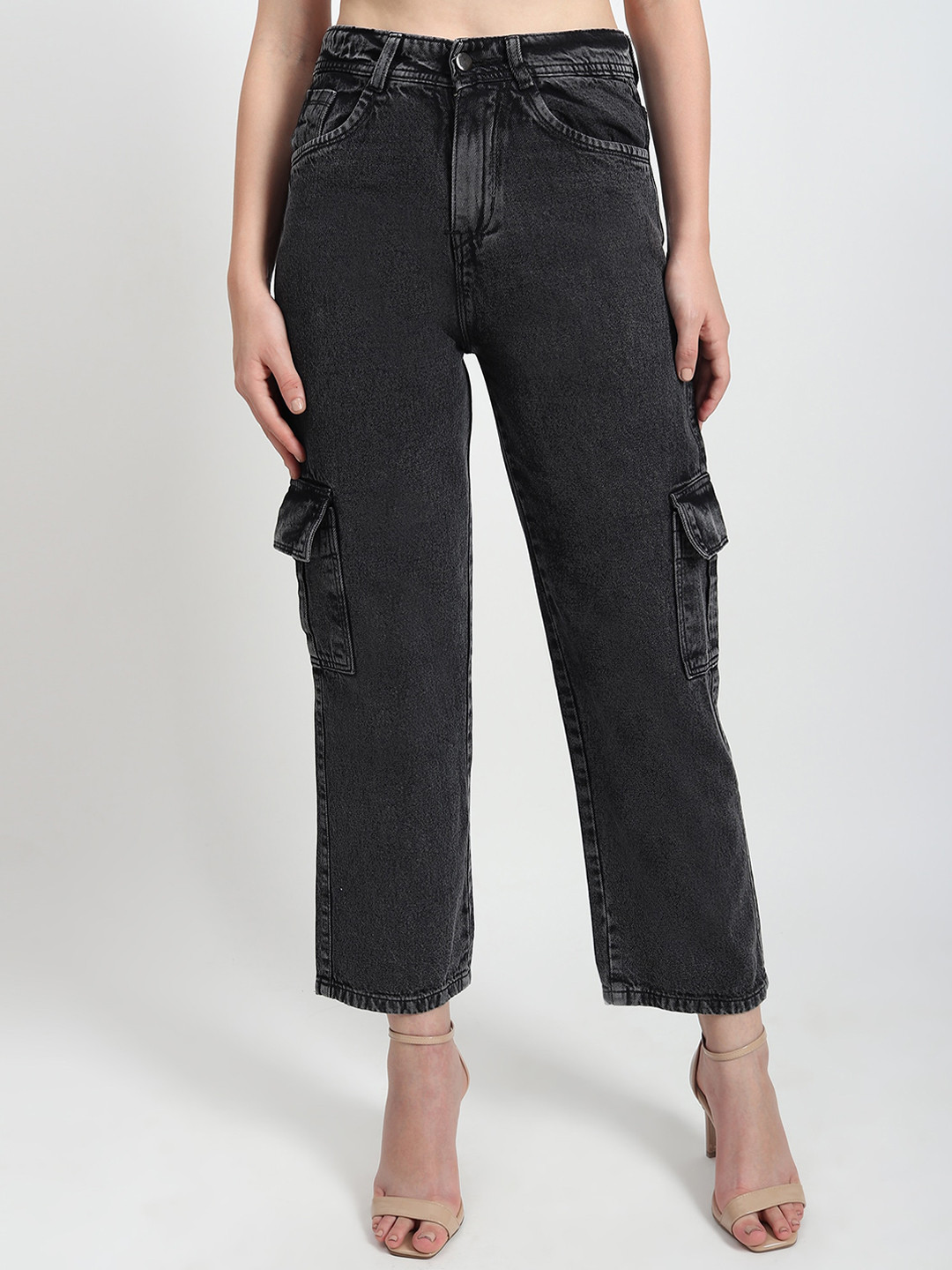 LIVE OK Women Boyfriend Fit High-Rise Light Fade Clean Look Cotton Jeans