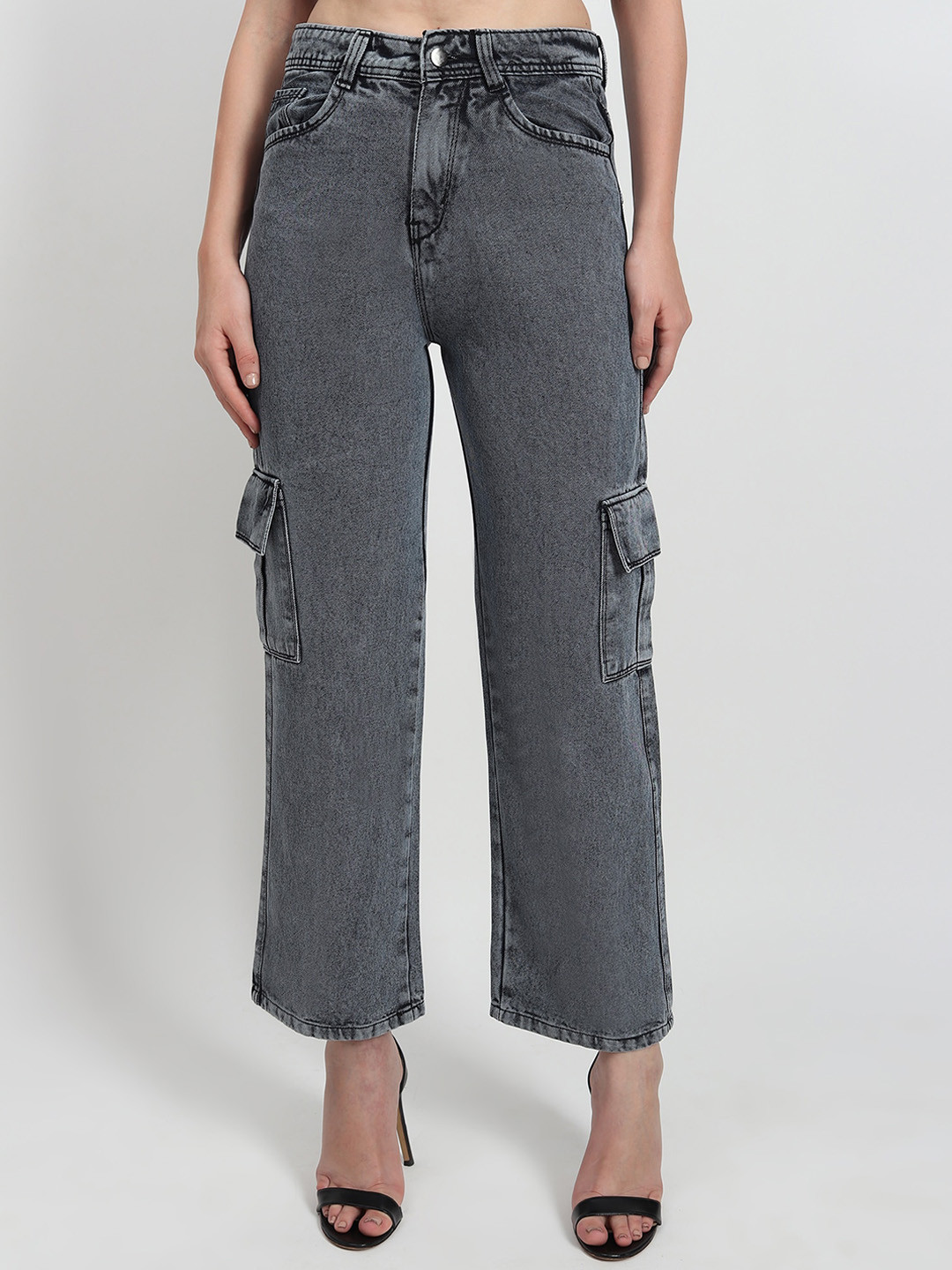 LIVE OK Women Boyfriend Fit High-Rise Clean Look Cotton Jeans