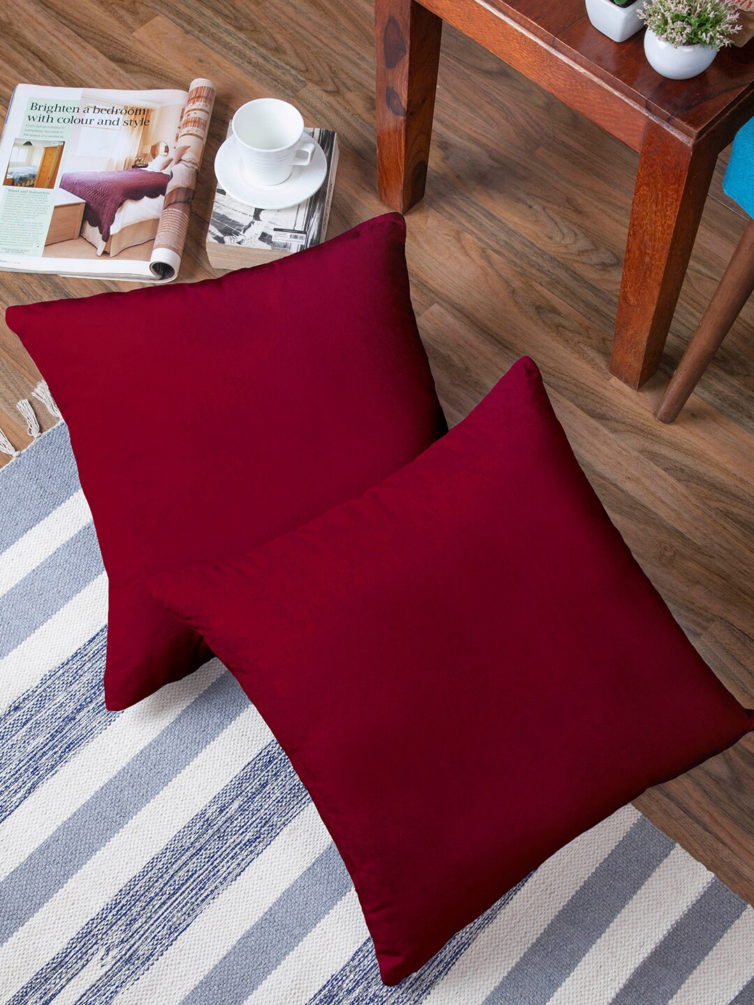 Encasa Homes Red Velvet Square Cushion Covers