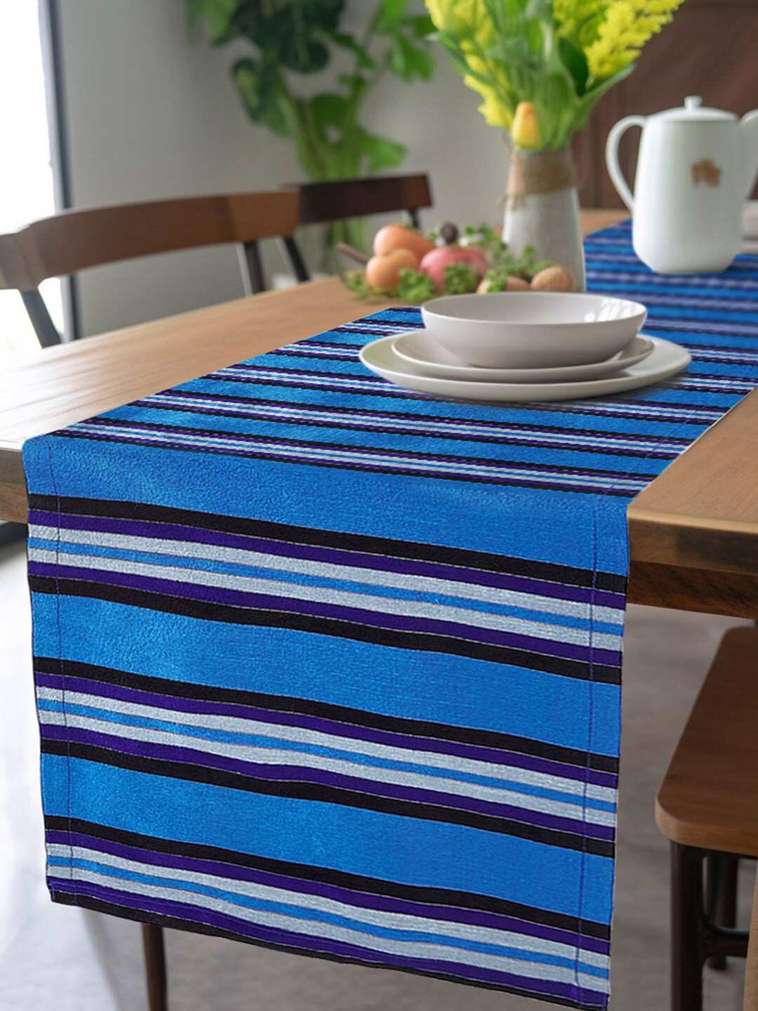 Encasa Homes Blue Striped Table Runner