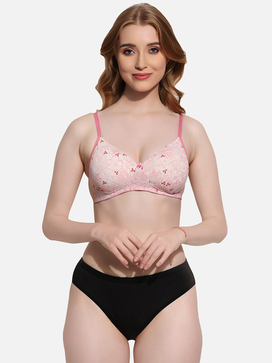 FIMS Printed Lightly Padded Lingerie Set SLK-Ae_Set_Pink_B