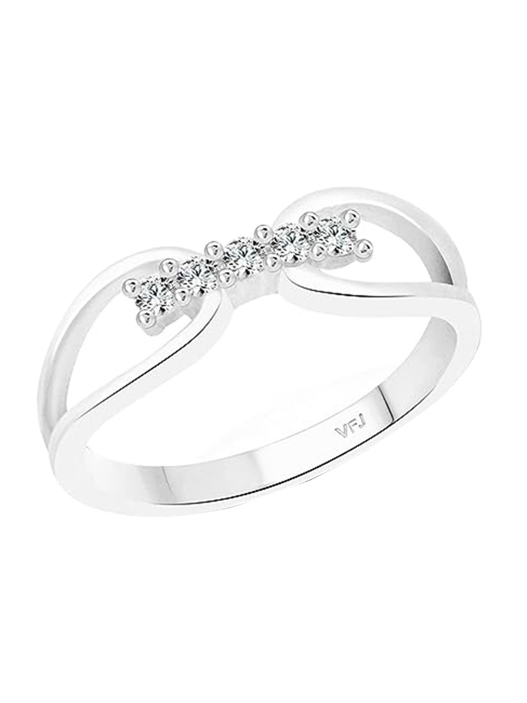 Vighnaharta Rhodium-Plated Cubic Zirconia-Studded Unity Finger Ring