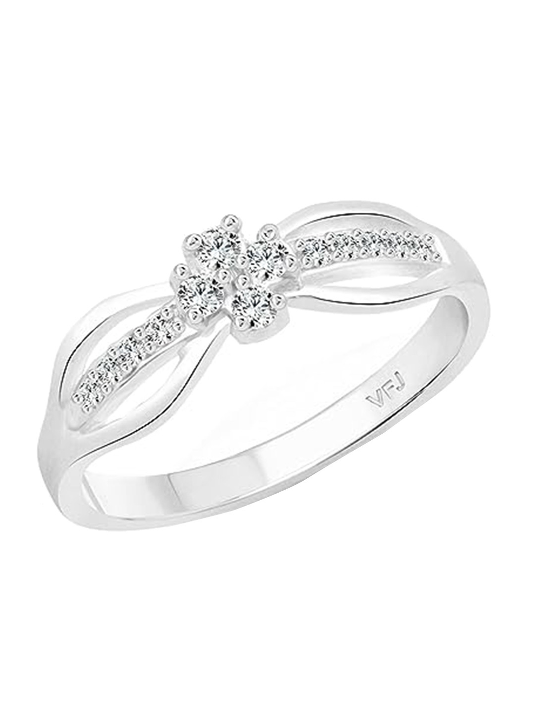 Vighnaharta Rhodium-Plated Cubic Zirconia-Studded Flower Shadow Finger Ring