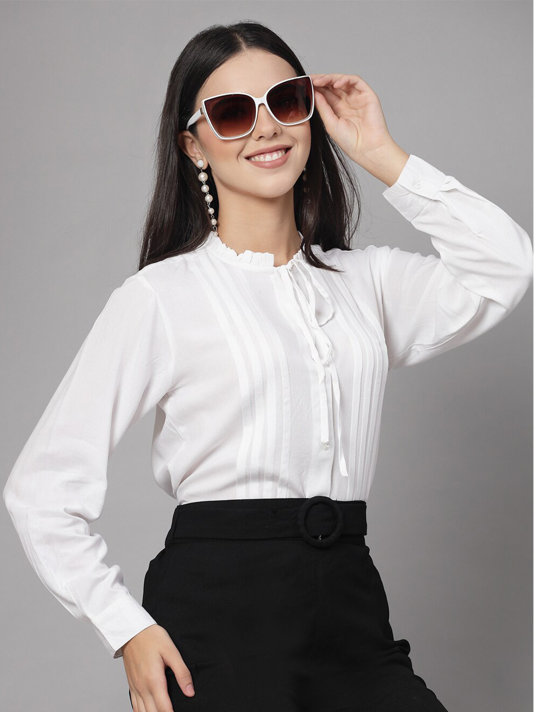 Style Quotient Smart Tie Up Neck Formal Shirt