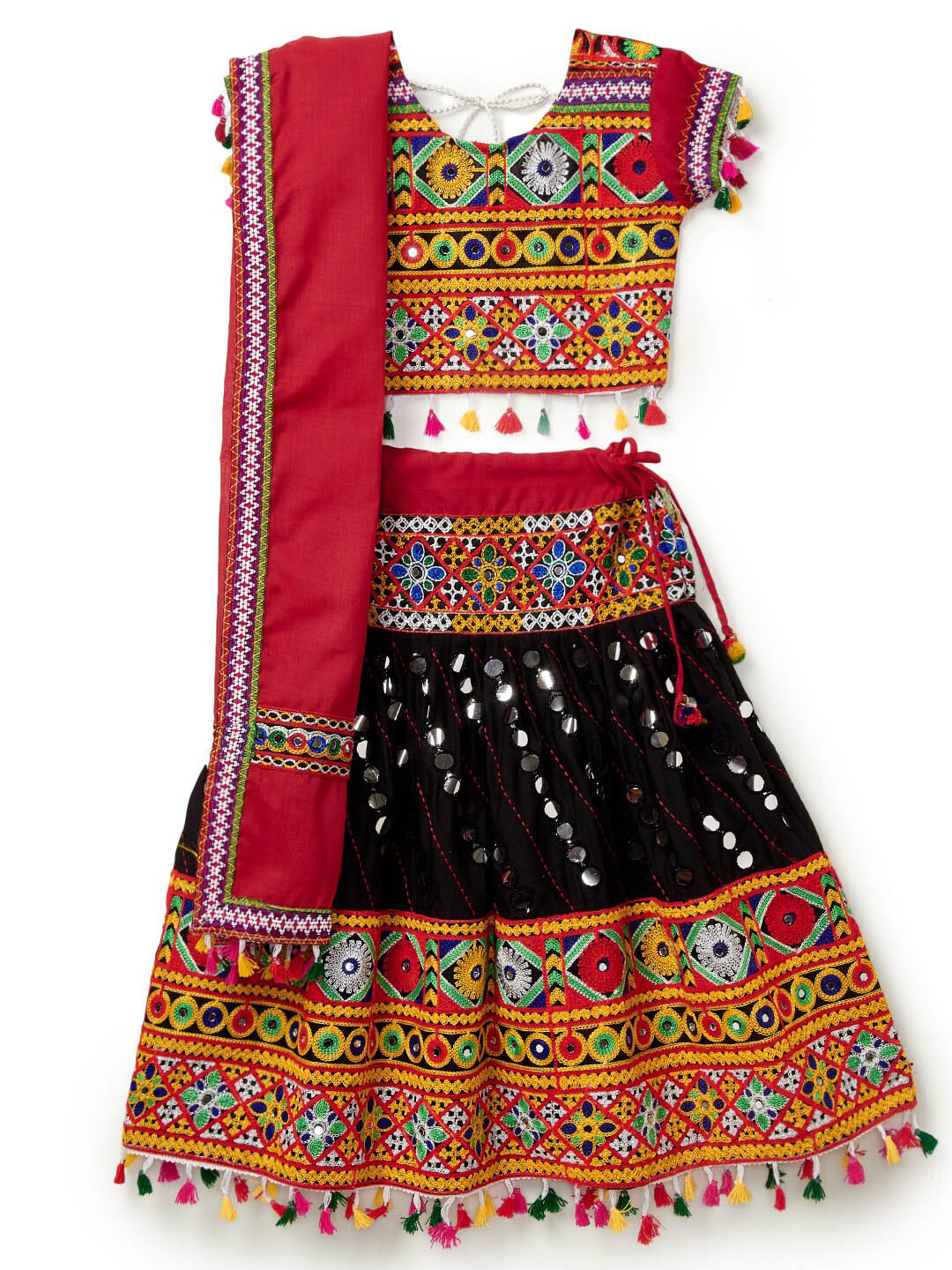 BANJARA INDIA Girls Embroidered Mirror Work Lehenga & Blouse With Dupatta