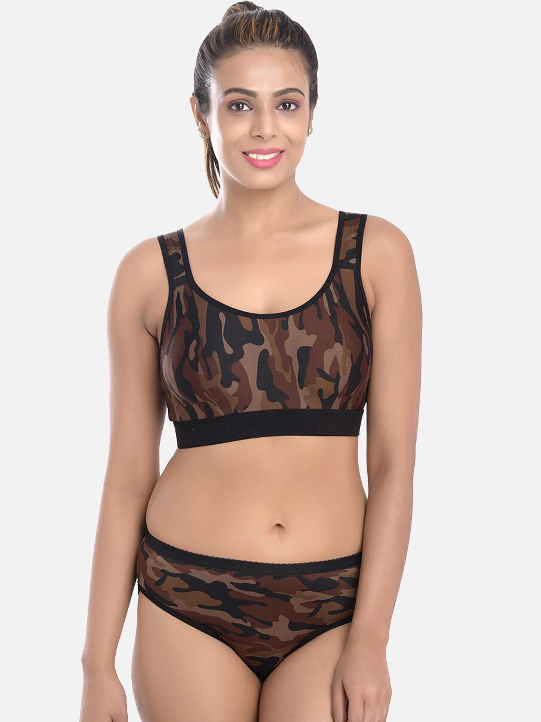 FIMS Camouflage Printed Lingerie Set MTR_Anjali_Set_Brown_B